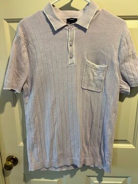 Express Light Lavender Knit Polo Shirt with Chest Pocket - Men